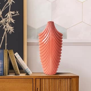 Allan Andrews Glossy Light Coral Textured Ceramic Vase