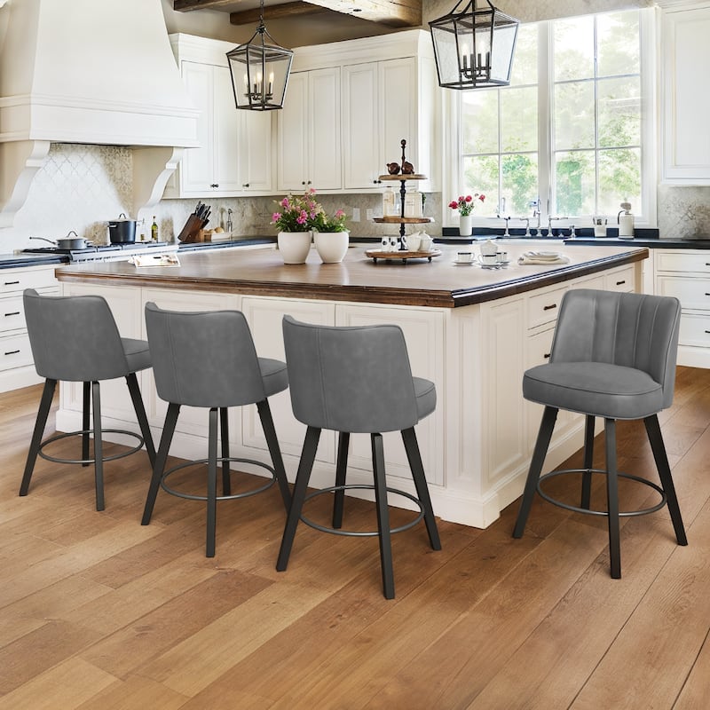 26.in Swivel Bar stool PU Leather/Fabric Upholstered Counter Stool, High Back Armless Stool with Wooden Legs
