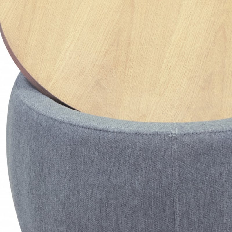 HomeRoots 26" Dark Gray and Natural Fabric And Wood Reversible Tray Top Round Storage Ottoman