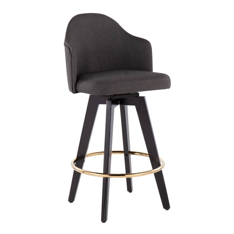 Carson Carrington Valsatra 26" Upholstered Counter Stool with Black Wood Base (Set of 2) - Charcoal + Gold Footrest
