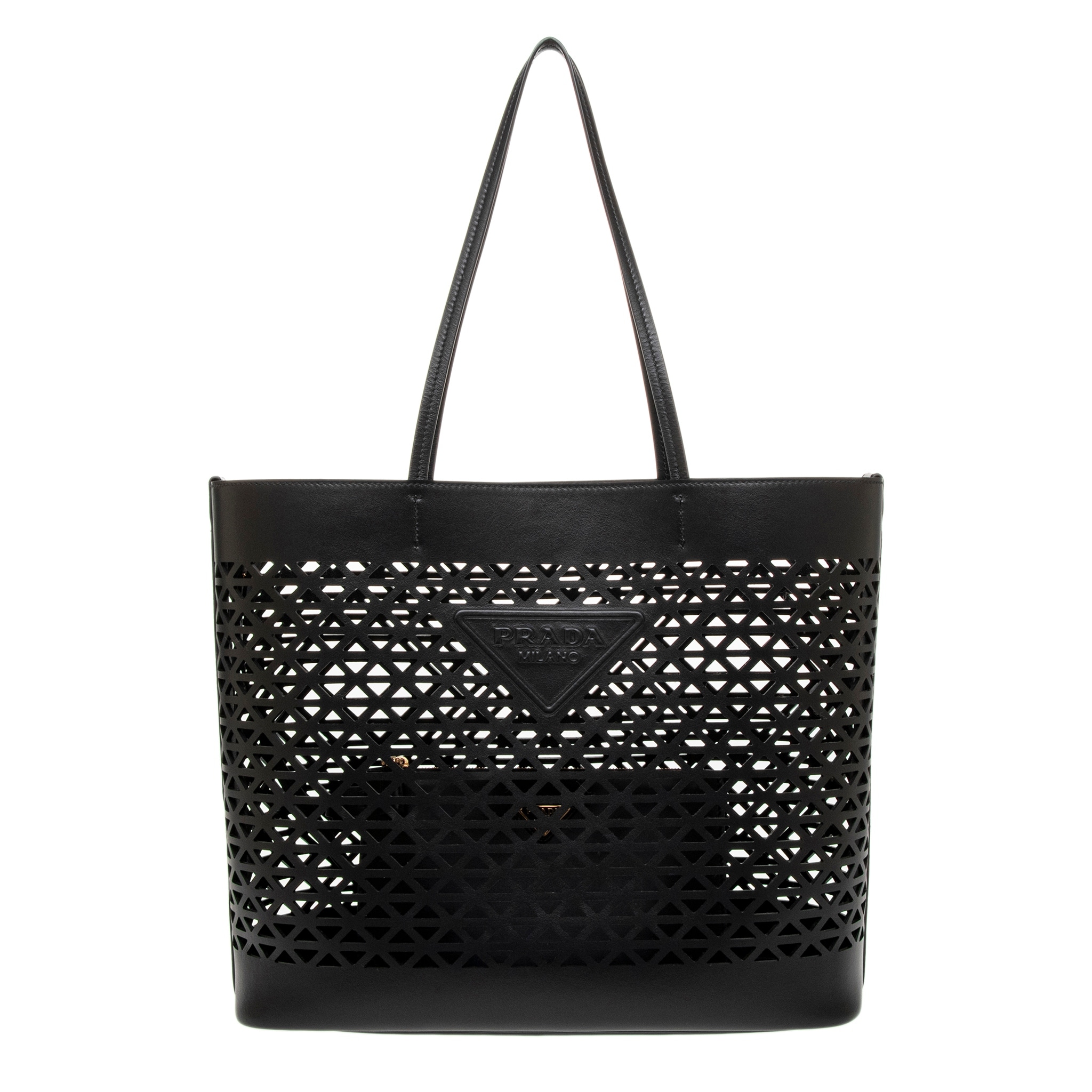 バッグ PRADA Black Perforated Leather Tote Bag Prada City Perforated Leather Tote Bag - Bergdorf Goodman