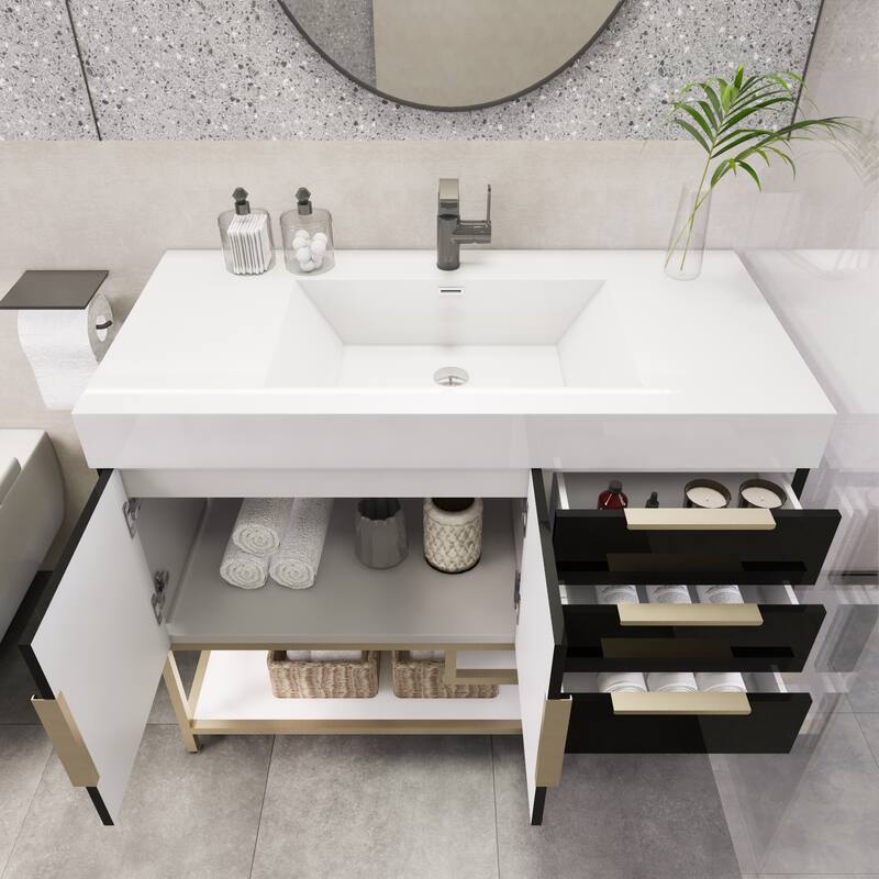 Noble 42" Free Standing Vanity (R Drawer) with Reinforced Acrylic Sink - 42" Width