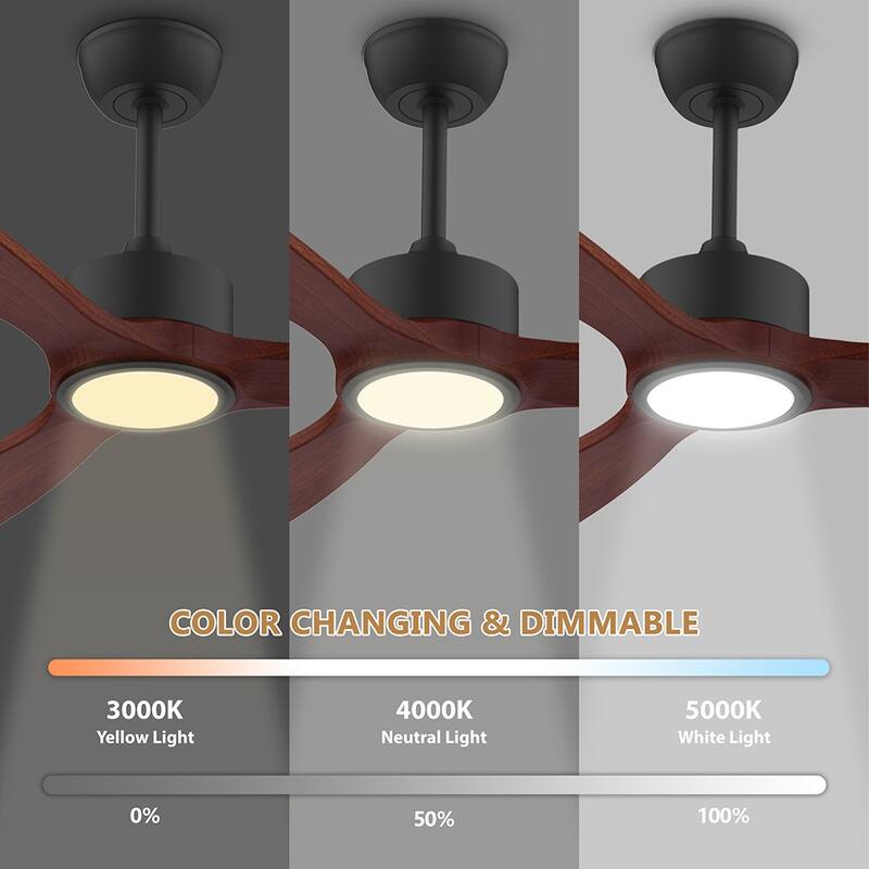 52 in. Wood Standard Indoor Outdoor Black Downrod Mount Ceiling Fans with Dimmable LED Light and Remote Control,Dimmable