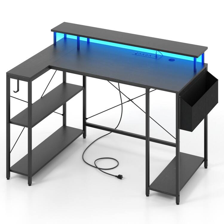 48 Inch L Shaped Computer Desk with LED Lights Gaming Workstation with Monitor Stand Storage