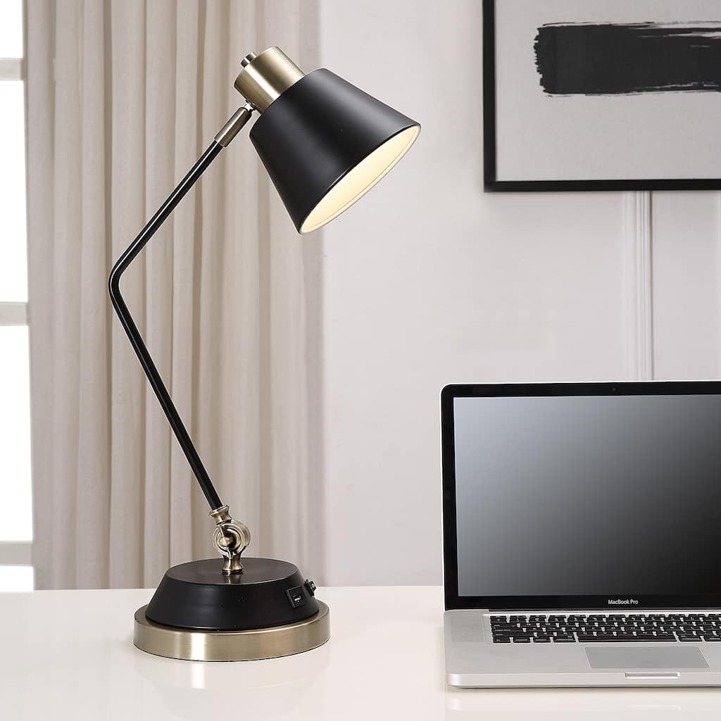 Porch & Den Black and Antique Brass Angled Pivoting Desk Lamp