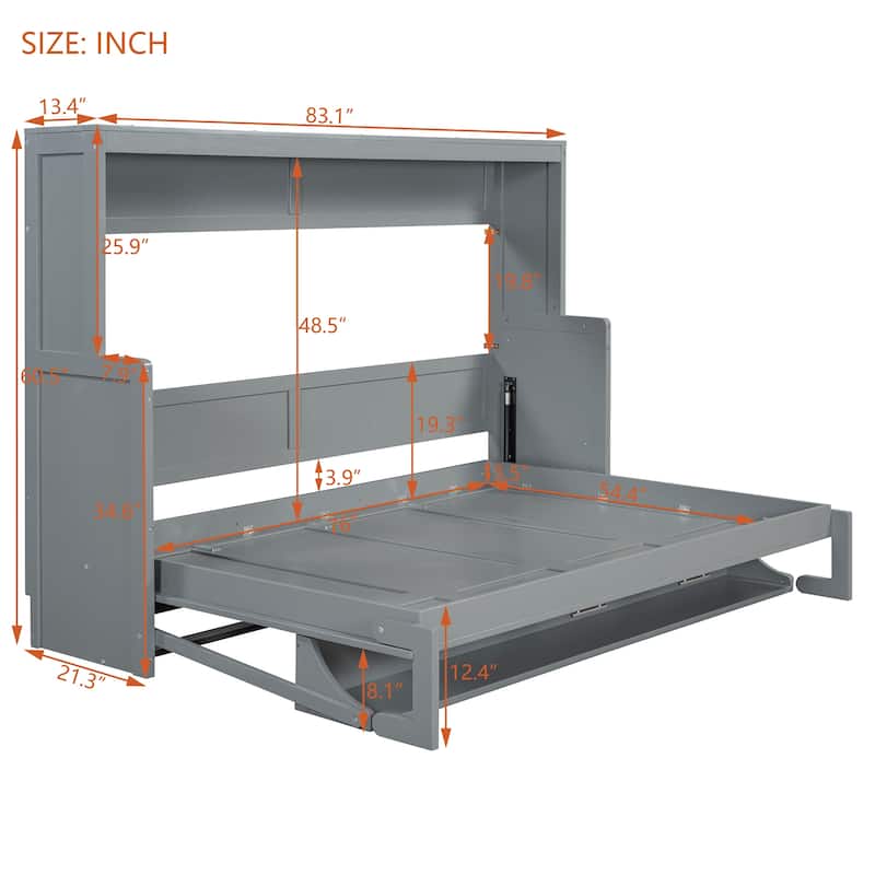 Full Size Murphy Bed with Hydraulic Lift & Built-In Desk - Space-Saving Cabinet System (600lb Capacity)