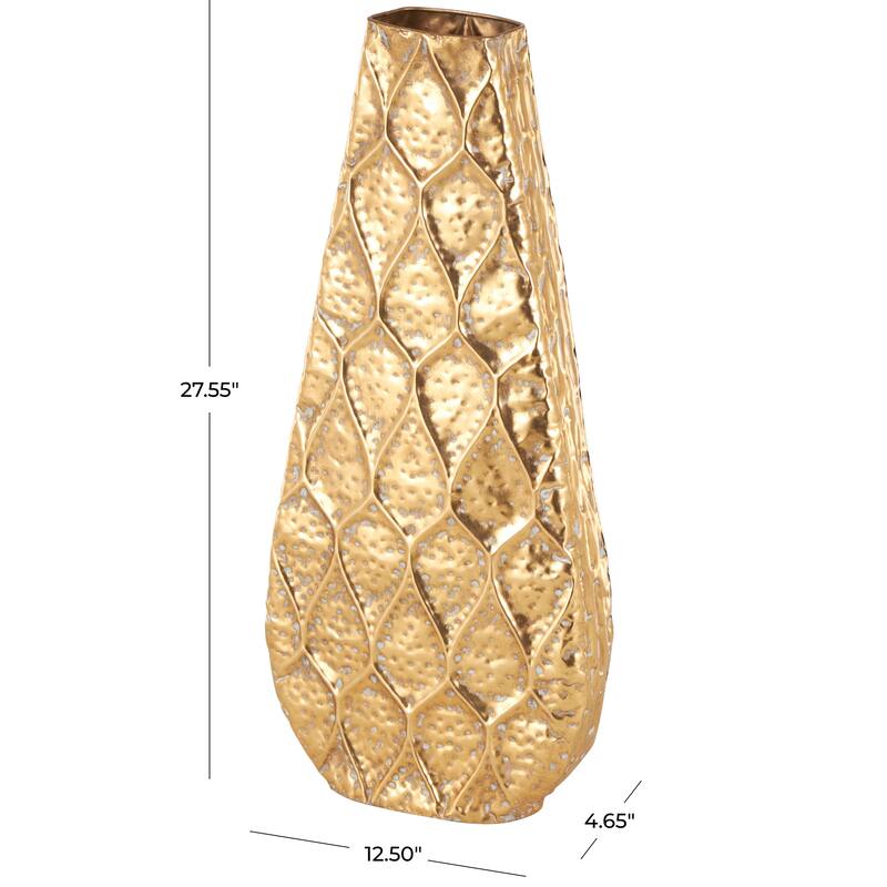 Gold Metal Textured Concaved Teardrop Vase with Spotted Gray Accents
