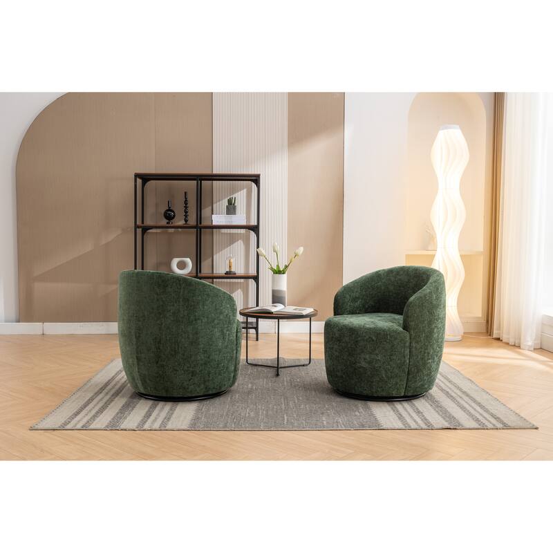 Small Swivel Barrel Chair, Chenille Upholstered Lounge Chair, Single Sofa Chair with Semi-Circular Backrest & Metal Base