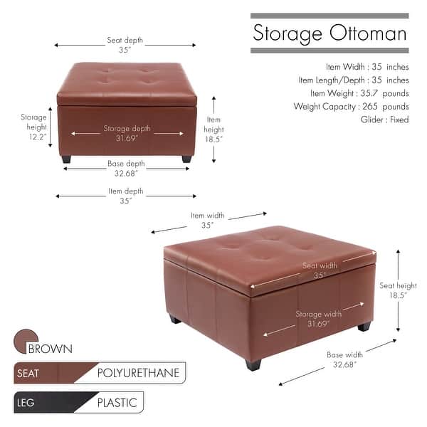 dimension image slide 0 of 4, Porthos Home Jara Faux Leather Flip Top Square Storage Ottoman