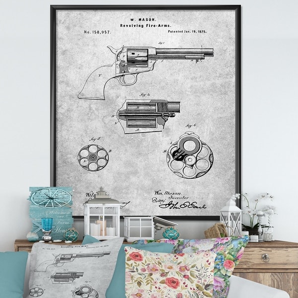 Shop Black Friday Deals On Designart Pp1119 Slate Us Firearms Single Action Army Revolver Patent Poster Cottage Framed Art Print Overstock 30153476