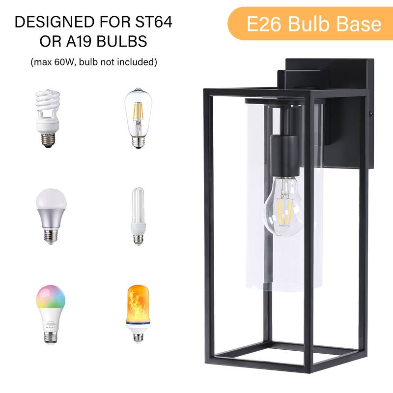 2 Pack Metal 1-Light Clear Glass Outdoor Wall Lighting Sconce