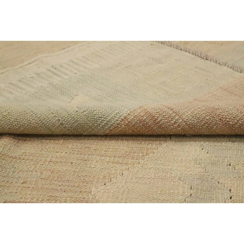Hand Woven Oriental 100% Wool Carpet Southwestern Tribal Beige & Ivories Kilim Area Rug - 9' 7'' X 8' 1''