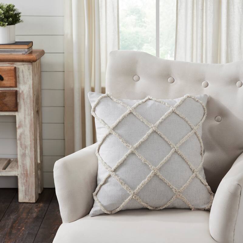 Frayed Lattice Pillow - Tan