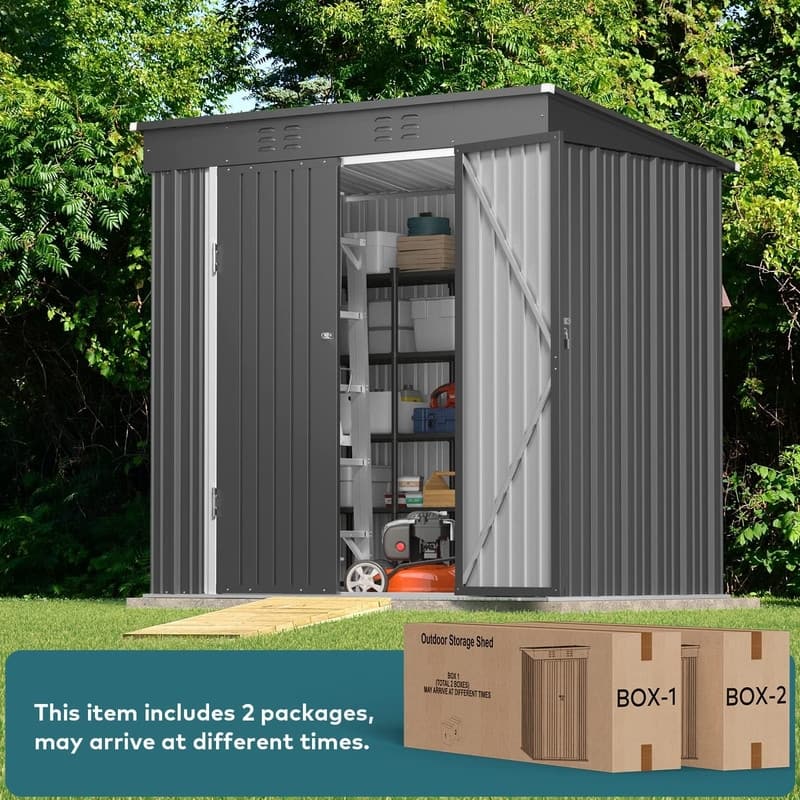 6ft x 4ft Outdoor Metal Storage Shed, Garden Tool House with Lockable Door
