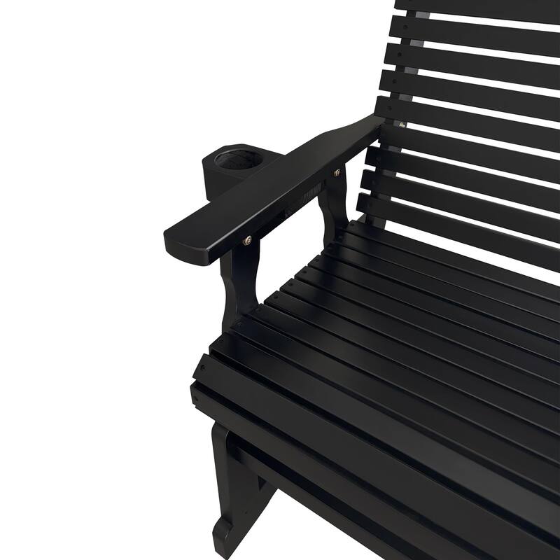Fortune Candy Patio Glider for One Person, with Horizontal Slat Back, Cup Holder & Deep Contoured Seat – 600 lb