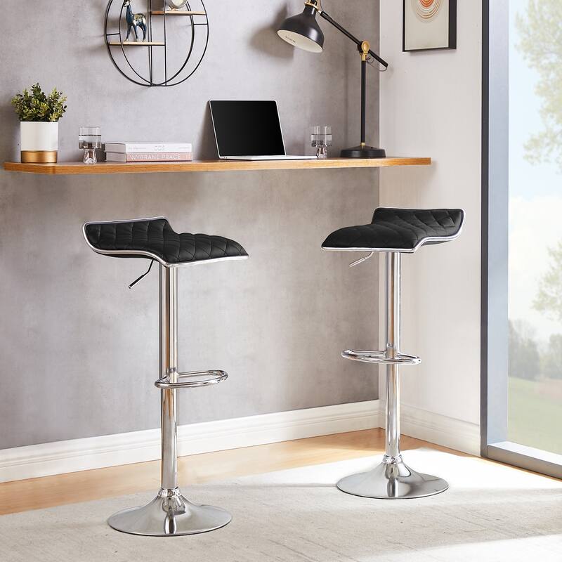 VECELO Barstools Adjustable Height Faux Leather Backless Modern Swivel Bar Stools (Set of 2)-Five colors