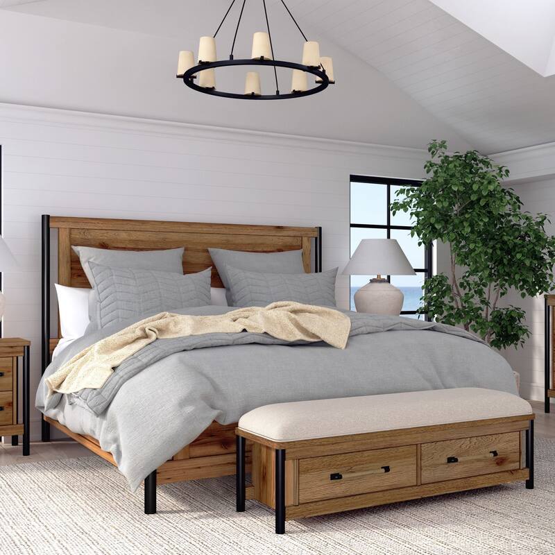 Norcross Wood Panel Bed, Hickory, King