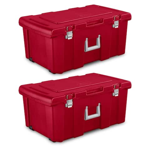 Sterilite 23 Gallon Footlocker Toolbox Container w/ Wheels, Infra Red, 2 Pack - (L x W x H): 31.70 x 17.60 x 13.70 inches
