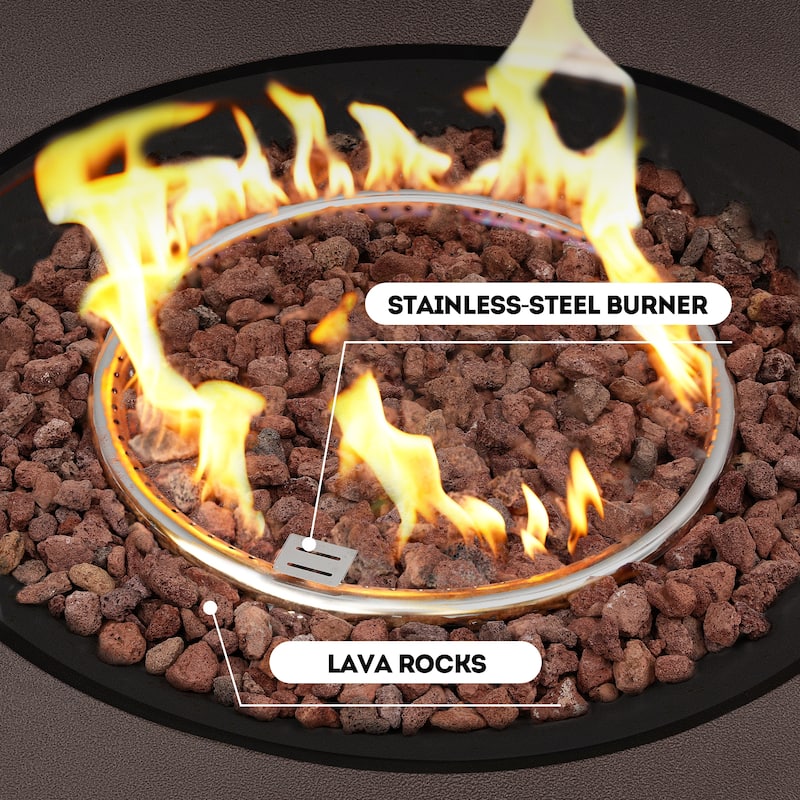 Patio Watcher Outdoor Brown Iron Fire Pit Table with Metal Lid and Propane Tank Cover，Glass Wind Guard Option
