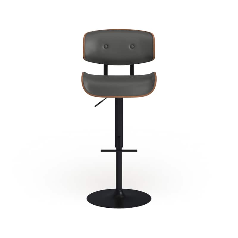 Carson Carrington Leksand Mid-Century Modern Adjustable Bar Stool with Walnut Wood Accents