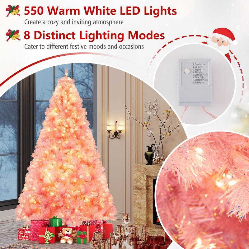 Gymax 7.5 FT Pre-Lit Tinsel Christmas Tree Artificial Xmas Tree w/