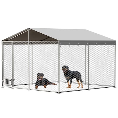 10x10 FT Outdoor Dog Kennel Pet Cage with Feeding Device Waterproof Roof