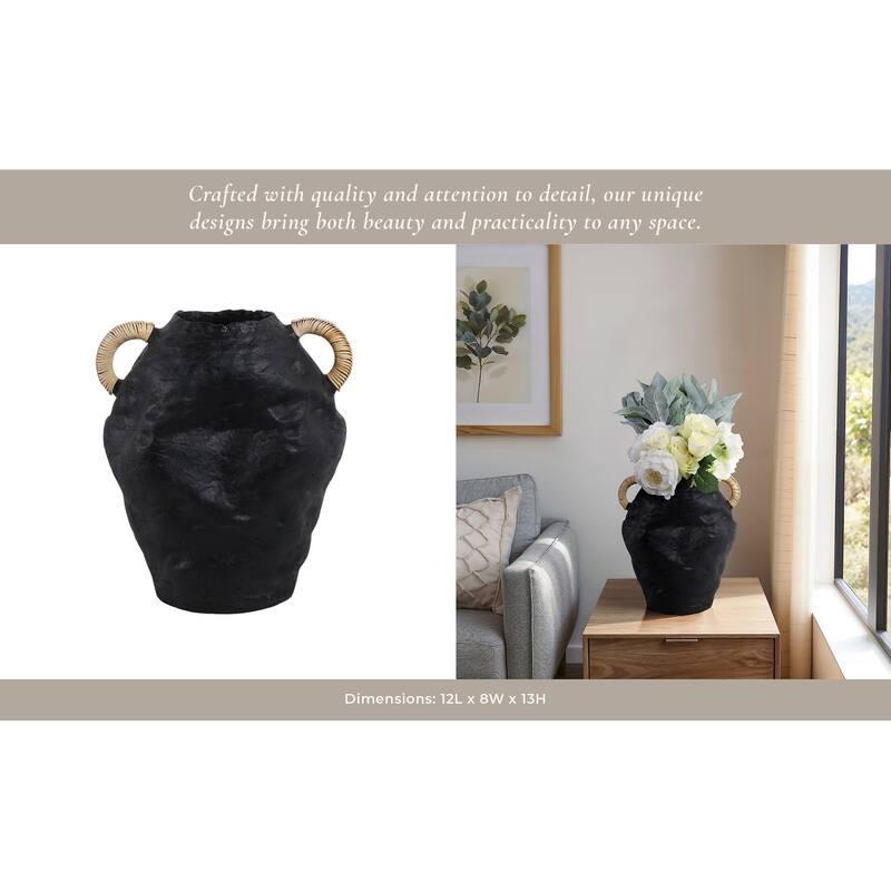 Handcrafted Terracotta Vase with Woven Handles for Modern Home Decor