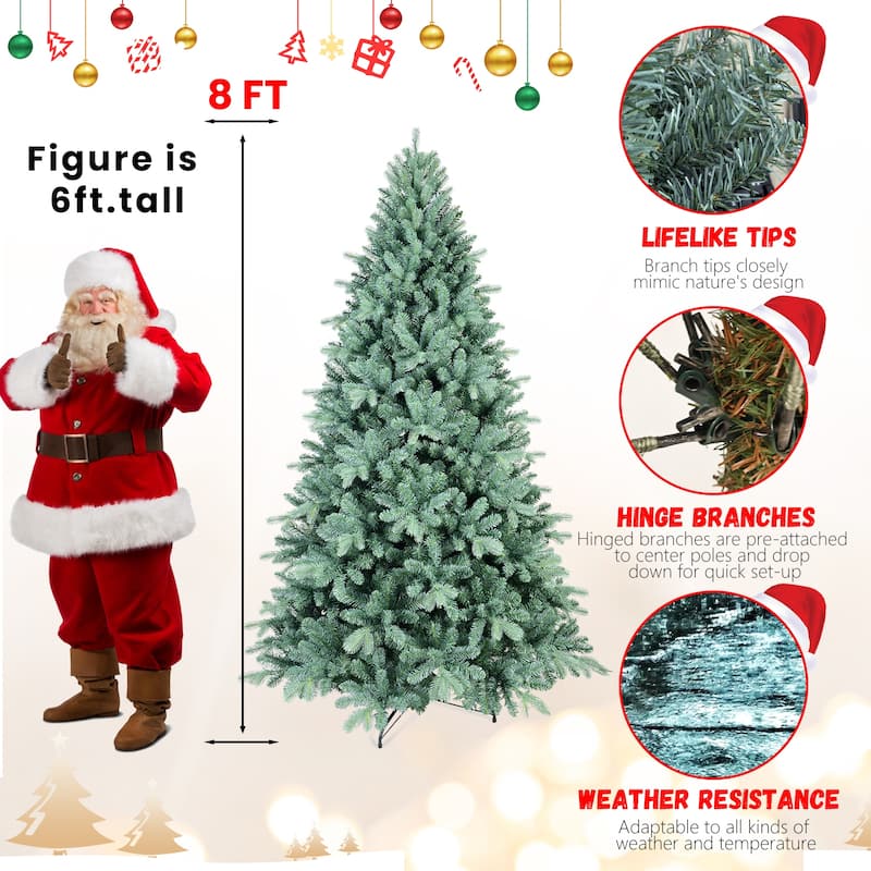 6FT Blue PE/PVC Christmas Tree-1390 Tips, Hinged Branch Design, Full Natural Look