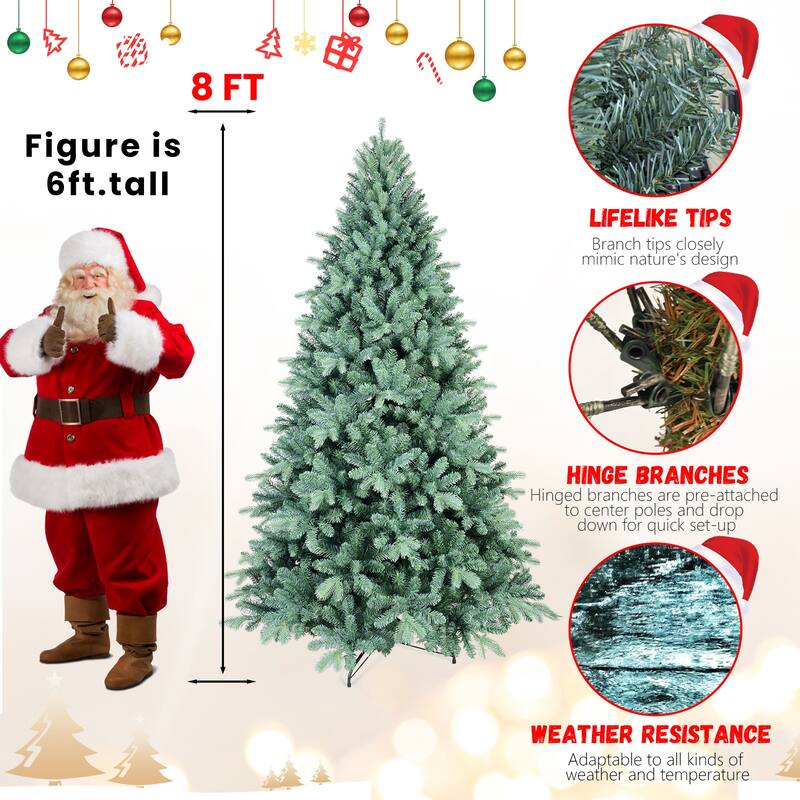 8FT Blue PE/PVC Christmas Tree-2458 Tips, Hinged Branch Design,Full Natural Look
