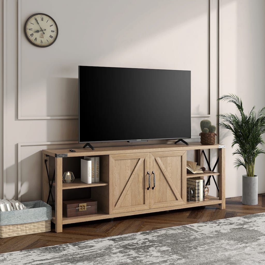 68" TV Stand Wood Metal TV Console Industrial Entertainment Center Farmhouse with Storage Cabinets and Shelves