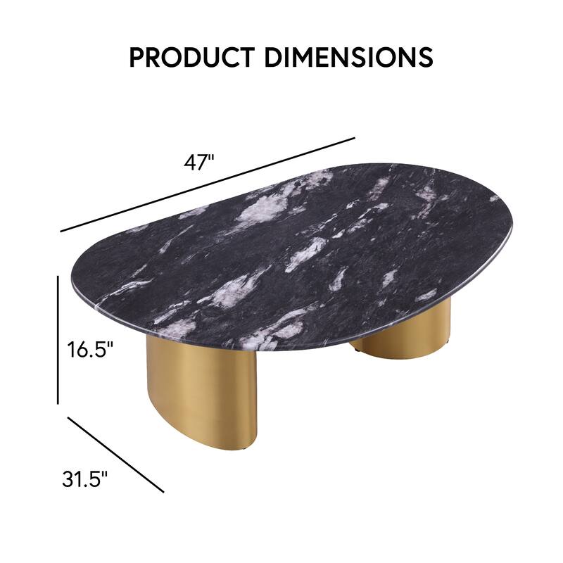 Furniture of America Luvien Modern Grey Sintered Stone Top Oval Coffee Table with Gold Legs