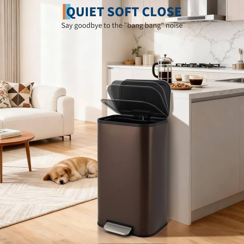 8 Gallon Trash Can with Soft Close Lid for Bathroom, Kitchen, Home, Office