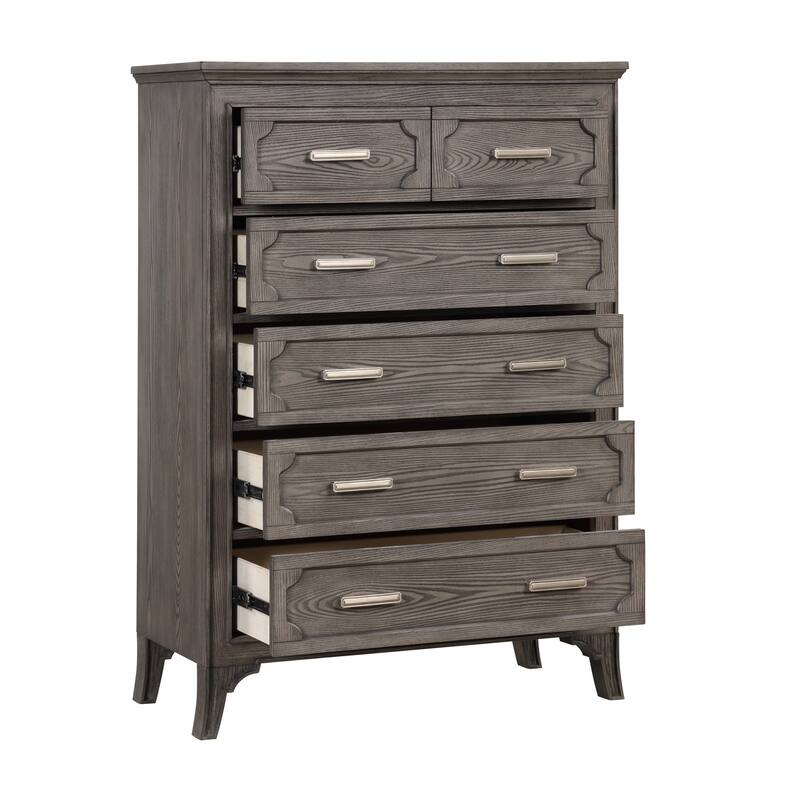 Leslee Tall Dresser Chest with Anti-Tip Kit, 6 Drawers, Gray Wood