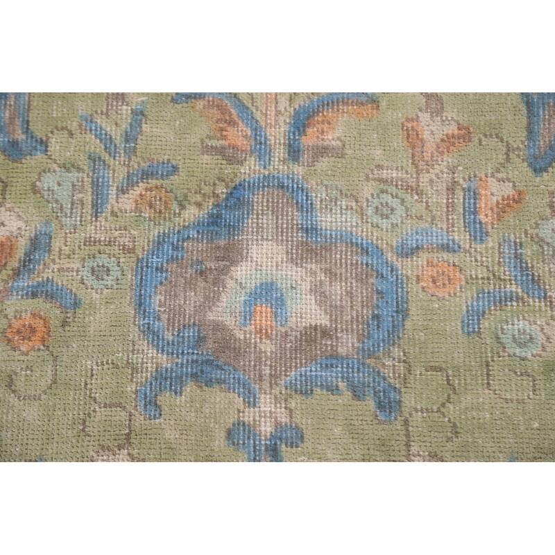 Hand Knotted Oriental 100% Wool Carpet Traditional Medallion Green Tabriz Area Rug - 9' 5'' X 6' 7''