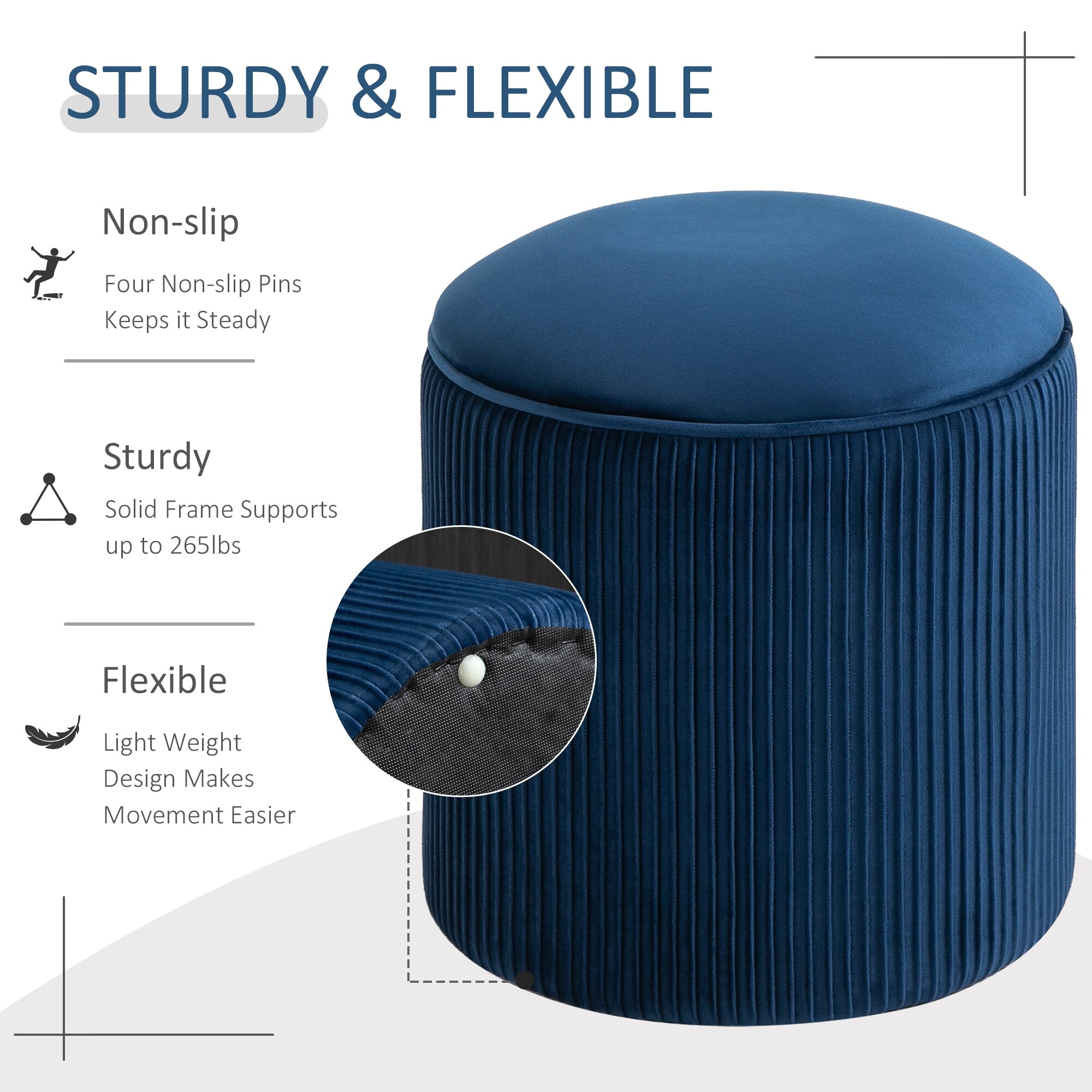 Thick Sponge Padding and Solid Base HOMCOM 15'' Small Padded Ottoman Foot Stool with Wrinkle Fabric Design Blue Thick Sponge Padding and Solid Base HOMCOM 15'' Small Padded Ottoman Foot Stool with Wrinkle Fabric Design Blue
