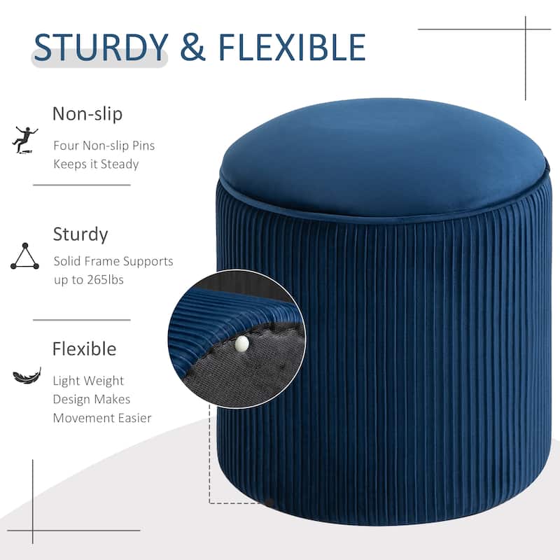 HOMCOM 15'' Small Padded Ottoman Foot Stool with Wrinkle Fabric Design, Thick Sponge Padding and Solid Base