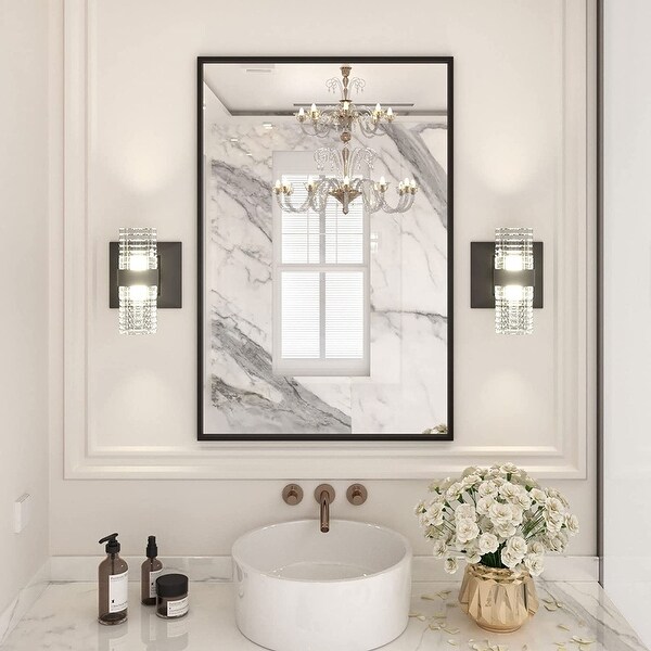 Black Rectangle Bathroom Mirror Wall, Matte Black Aluminum Alloy