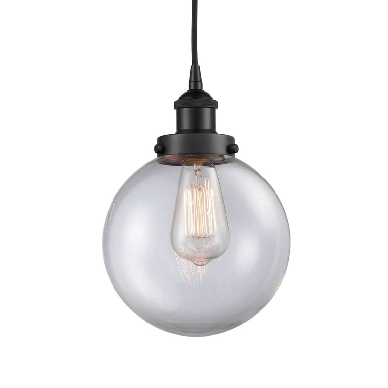 Innovations Lighting 616-1PH-12-8 Beacon Pendant Beacon 8" Wide Mini - Matte Black / Clear