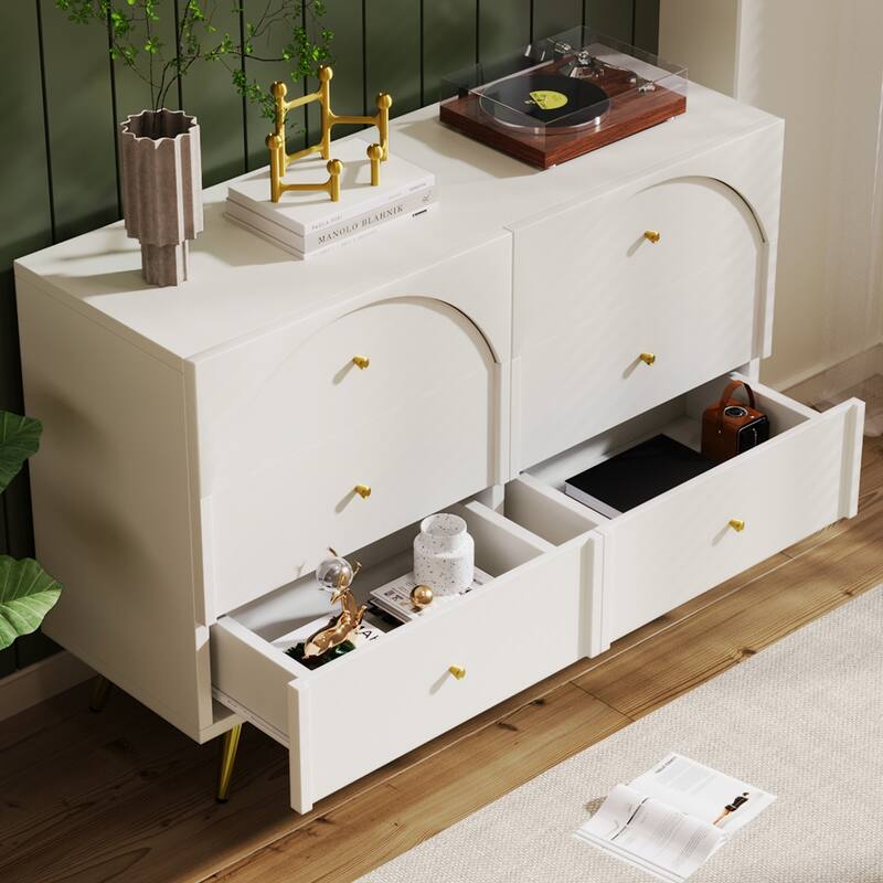 Modern Minimalist Sideboard with 6 Drawers and Rubber Anti-Slip Mats, for Dining Room, Living Room and Kitchen