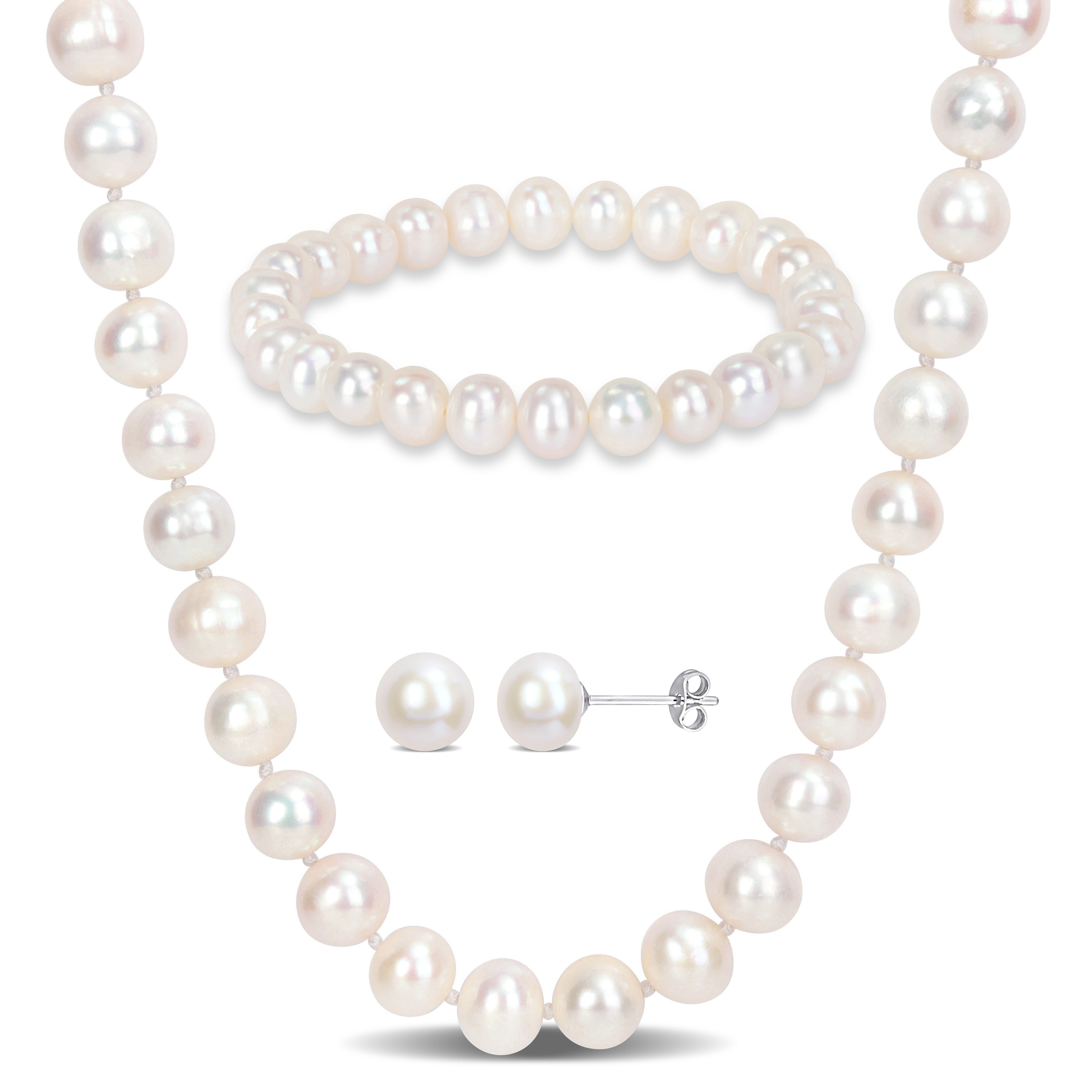 Miadora Cultured Freshwater Pearl Necklace Bracelet and Earrings Jewelry Set