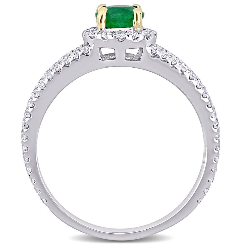 Miadora 14k 2-tone White & Yellow Gold Emerald & 1/2ct TDW Diamond Halo Split Shank Engagement Ring