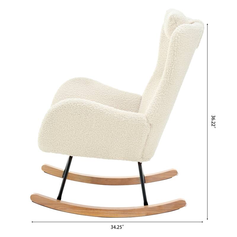 Polyester Glider Chair with Adjustable Headrest and Storage Pocket, Rubber Wood Base