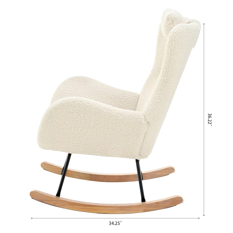 Teddy Upholstered Rocking Chair with High Back, Adjustable Headrest, Side Pocket, Modern Glider Chair for Nursery & Living Room