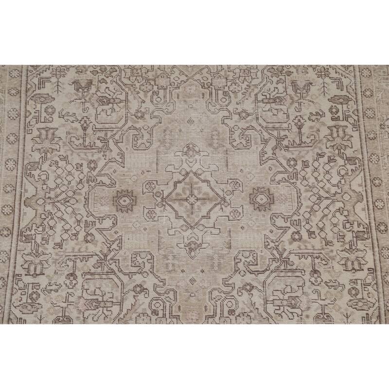 Distressed Geometric Tabriz Persian Antique Rug Handmade Wool Carpet - 6'4"x 9'5"