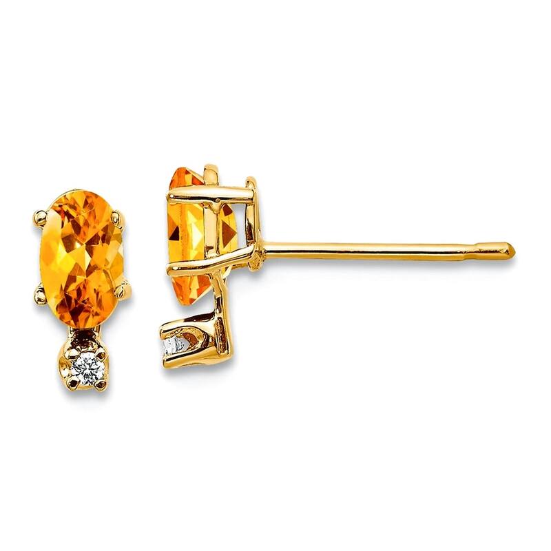 Curata 14k Yellow or White Gold Small Genuine Gemstone and Diamond Stud Earrings - 7x3mm - Citrine - Yellow