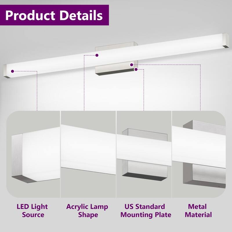 Dimmable LED Bath Bar, Modern Square Bathroom Vanity Light For Mirror