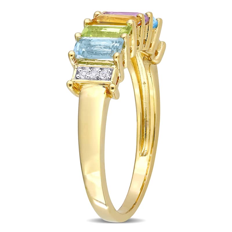 Miadora Yellow Plated Sterling Silver Topaz, Peridot & Rose de France Anniversary Wedding Band Ring