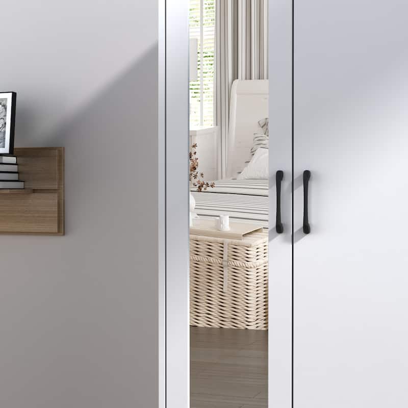 Wardrobe Closet Armoire wi/Mirror & Scalable Hanging Rod Space Saving