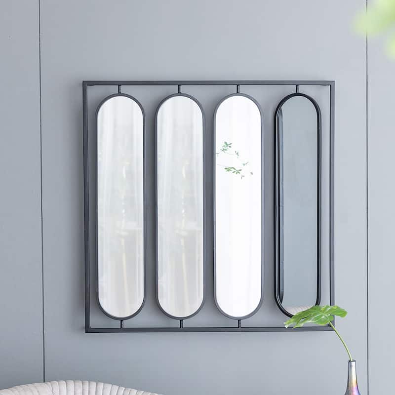 Large Four Oval Wall Mirror with Black Square Frame - Black