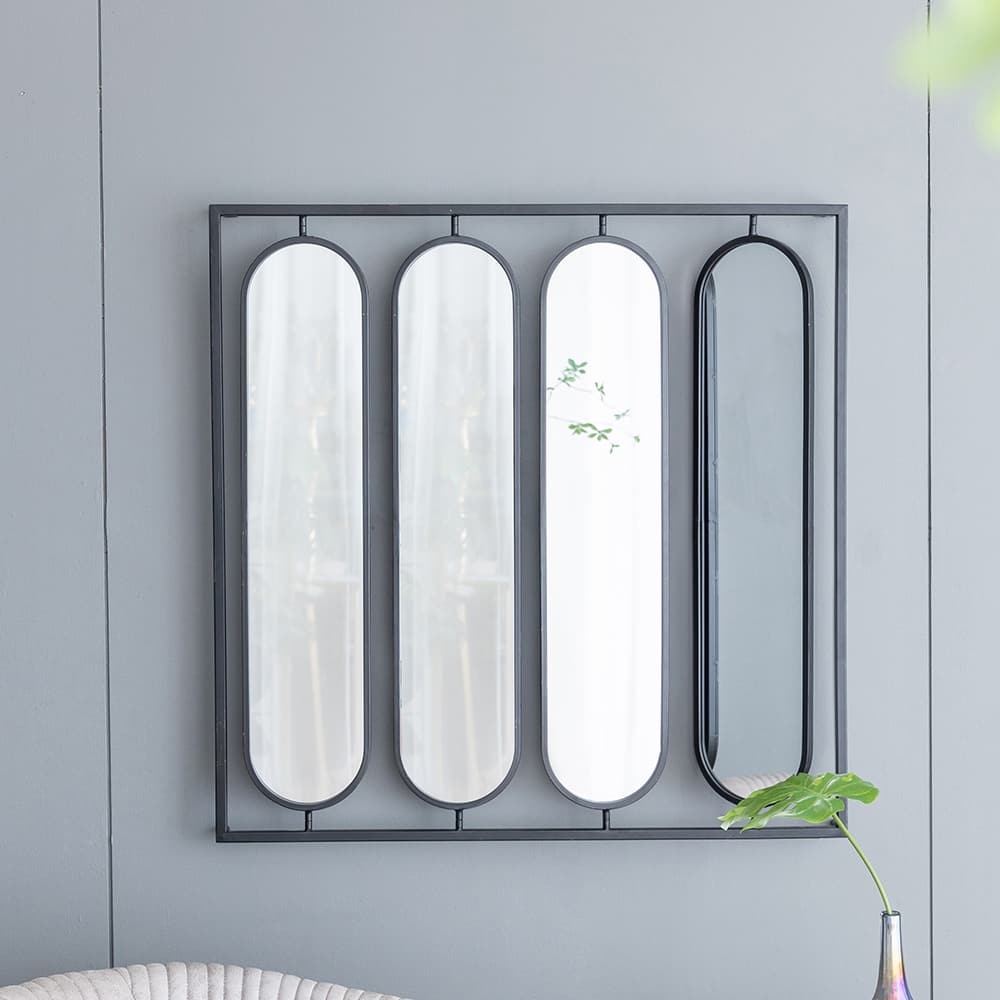 Large Four Oval Wall Mirror with Black Square Frame